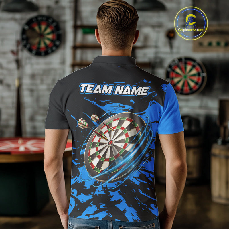 Personalized Black And Blue Splash Dart Polo & Quarter Zip Custom Dart Shirt For Men Darts Jersey TDM4167