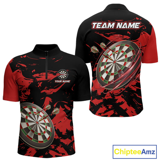 Personalized Black And Red Splash Dart Polo & Quarter Zip Custom Dart Shirt For Men Darts Jersey TDM4168