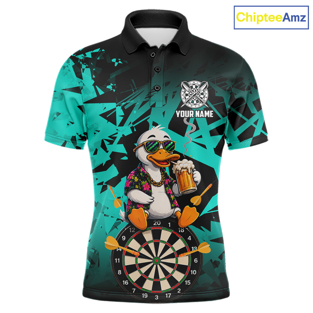 Personalized Turquoise Funny Duck Beer Darts Shirts For Men Custom Darts Team Jersey, Darts Gift TDM7194