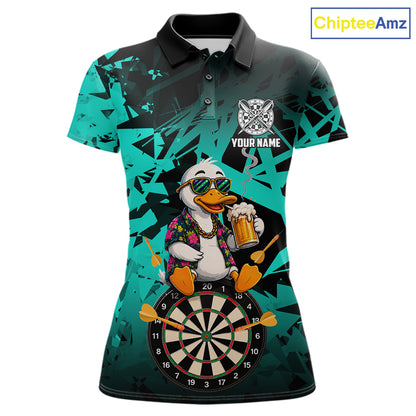 Personalized Turquoise Funny Duck Beer Darts Shirts For Women Custom Darts Team Jersey, Darts Gift TDM7194