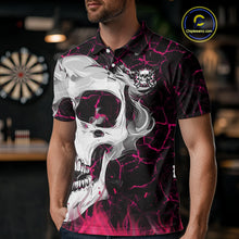 Load image into Gallery viewer, Personalized Pink 3D Fire Crack Skull Dart Shirts Custom Scary Dart Shirts For Men Dart Jersey TDM4762