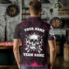 Load image into Gallery viewer, Personalized Pink 3D Fire Crack Skull Dart Shirts Custom Scary Dart Shirts For Men Dart Jersey TDM4762