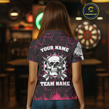 Load image into Gallery viewer, Personalized Pink 3D Fire Crack Skull Dart Shirts Custom Scary Dart Shirts For Women Dart Jersey TDM4762