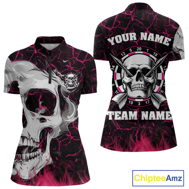 Personalized Pink 3D Fire Crack Skull Dart Shirts Custom Scary Dart Shirts For Women Dart Jersey TDM4762