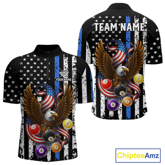 Billiard Eagle American Flag Stripes Pool Jersey For Men Custom Patriotic Billiard Team Shirt|Blue TDM4982