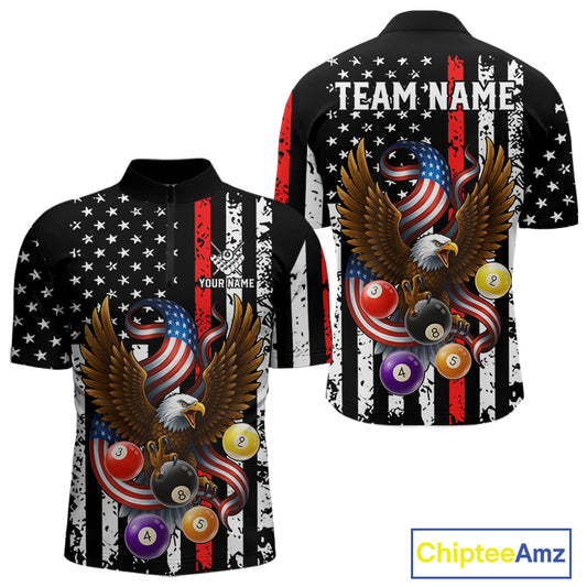Billiard Eagle American Flag Stripes Pool Jersey For Men Custom Patriotic Billiard Team Shirt|Red TDM4983