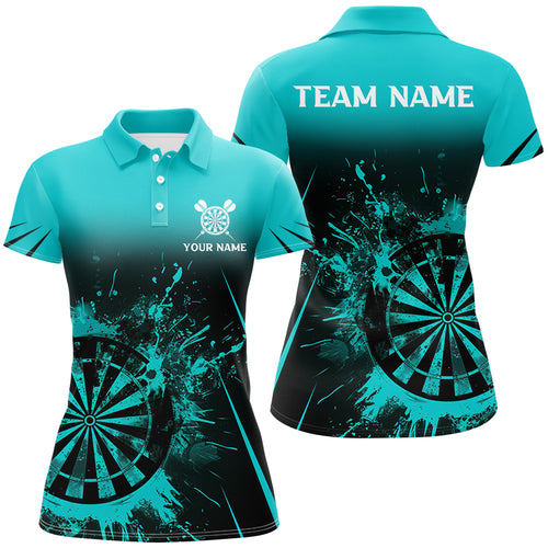 Turquoise Grunge Dart Polo & Quarter-Zip Shirts For Women Custom Retro Darts Board Team Dart Jerseys TDM2960