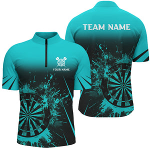 Turquoise Grunge Dart Polo & Quarter-Zip Shirts For Men Custom Retro Darts Board Team Dart Jerseys TDM2960