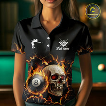Load image into Gallery viewer, Personalized Skull 8 Ball Fire Billiard Shirt For Women Custom Pool Team Shirt, Billiard Jersey TDM5424