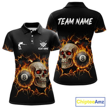 Load image into Gallery viewer, Personalized Skull 8 Ball Fire Billiard Shirt For Women Custom Pool Team Shirt, Billiard Jersey TDM5424