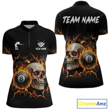 Load image into Gallery viewer, Personalized Skull 8 Ball Fire Billiard Shirt For Women Custom Pool Team Shirt, Billiard Jersey TDM5424