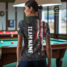 Load image into Gallery viewer, Personalized Smoke American Flag 8 Ball Billiard Shirts For Women Custom Patriotic Pool Team Jerseys TDM5430
