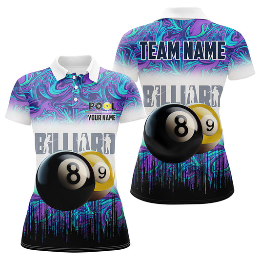 Personalized Black Yellow Billiard 8 Ball & 9 Ball Pool Women Polo Shirts, Billiard Attire Jerseys TDM1221