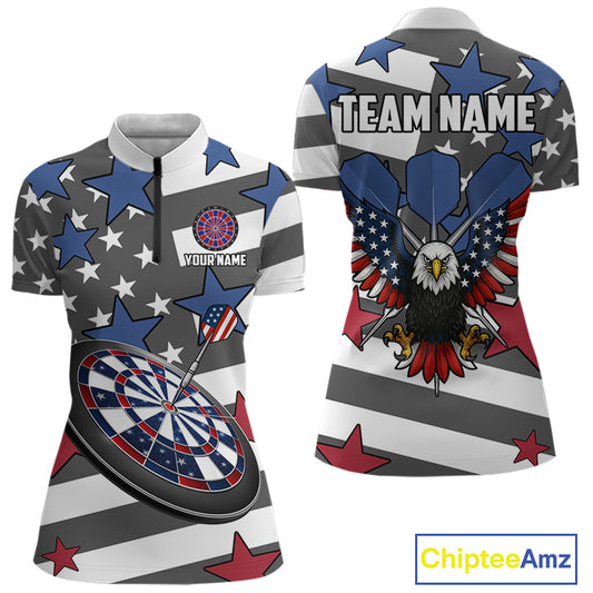 Patriotic American Flag Eagle Dart Shirts For Women Custom Darts Jerseys Team Polo & 1/4 Zip TDM3883