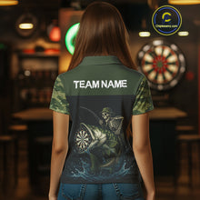 Load image into Gallery viewer, Funny Green Camo Skeleton Fishing Dart Shirt For Women With Pocket Option TDM3969