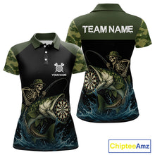 Load image into Gallery viewer, Funny Green Camo Skeleton Fishing Dart Shirt For Women With Pocket Option TDM3969