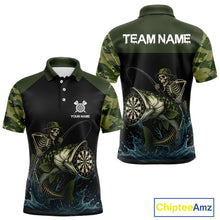 Load image into Gallery viewer, Funny Green Camo Skeleton Fishing Dart Shirt For Men With Pocket Option TDM3969