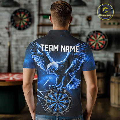 Personalized Blue Dartboard Galaxy Eagle Darts Shirt For Men, Darts Team Jersey Polo & 1/4 Zip TDM6484
