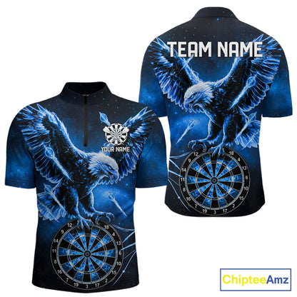 Personalized Blue Dartboard Galaxy Eagle Darts Shirt For Men, Darts Team Jersey Polo & 1/4 Zip TDM6484