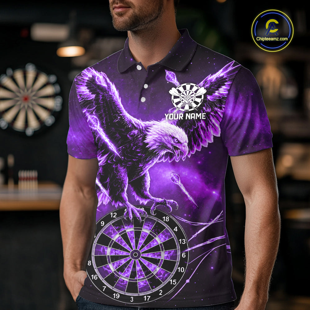Personalized Purple Dartboard Galaxy Eagle Darts Shirt For Men, Darts Team Jersey Polo & 1/4 Zip TDM6485