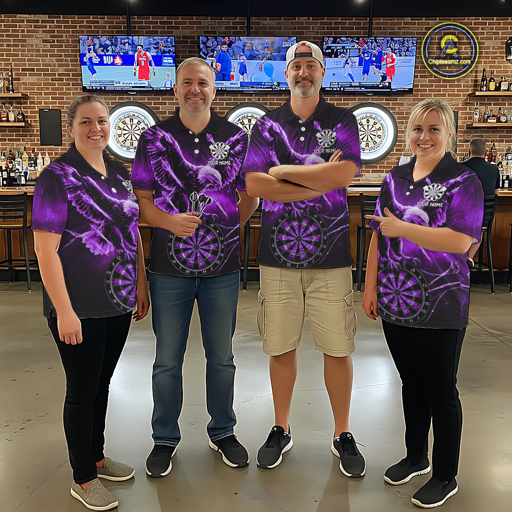 Personalized Purple Dartboard Galaxy Eagle Darts Shirt For Men, Darts Team Jersey Polo & 1/4 Zip TDM6485