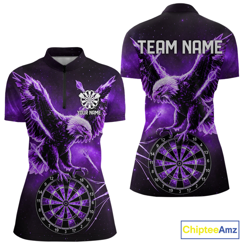Personalized Purple Dartboard Galaxy Eagle Darts Shirt For Women, Darts Team Jersey Polo & 1/4 Zip TDM6485