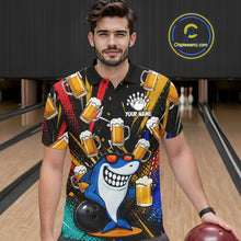 Load image into Gallery viewer, Colorful Graffiti Funny Shark And Beer Bowling Polo, 1/4 Zip For Men Custom Bowling Team Jersey TDM6488