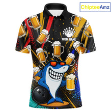 Load image into Gallery viewer, Colorful Graffiti Funny Shark And Beer Bowling Polo, 1/4 Zip For Men Custom Bowling Team Jersey TDM6488