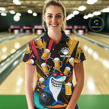 Load image into Gallery viewer, Colorful Graffiti Funny Shark And Beer Bowling Polo, 1/4 Zip For Women Custom Bowling Team Jersey TDM6488