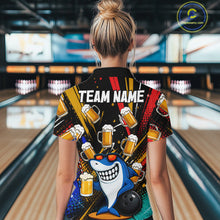 Load image into Gallery viewer, Colorful Graffiti Funny Shark And Beer Bowling Polo, 1/4 Zip For Women Custom Bowling Team Jersey TDM6488