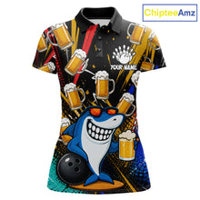 Load image into Gallery viewer, Colorful Graffiti Funny Shark And Beer Bowling Polo, 1/4 Zip For Women Custom Bowling Team Jersey TDM6488