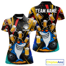 Load image into Gallery viewer, Colorful Graffiti Funny Shark And Beer Bowling Polo, 1/4 Zip For Women Custom Bowling Team Jersey TDM6488