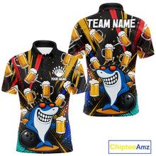 Load image into Gallery viewer, Colorful Graffiti Funny Shark And Beer Bowling Polo, 1/4 Zip For Men Custom Bowling Team Jersey TDM6488