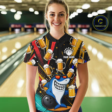 Load image into Gallery viewer, Colorful Graffiti Funny Shark And Beer Bowling Polo, 1/4 Zip For Women Custom Bowling Team Jersey TDM6488