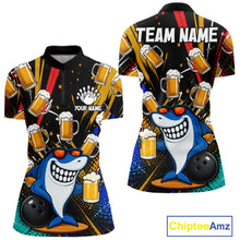 Load image into Gallery viewer, Colorful Graffiti Funny Shark And Beer Bowling Polo, 1/4 Zip For Women Custom Bowling Team Jersey TDM6488