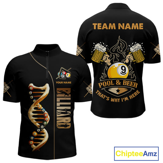 Funny DNA Billiard Shirt For Men Custom 9 Ball Pool & Beer That's Why I'M Here Team Jersey TDM4564