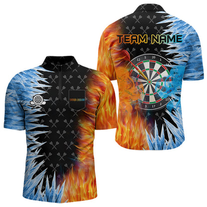 Personalized Ice and Fire Quarter Zip Darts Shirt with Chest Pocket for Men Created for Competitive Dart League Teams with Performance Fabric and Tournament Ready Team Design

