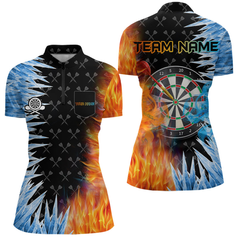 Personalized Ice and Fire Quarter Zip Darts Shirt with Chest Pocket Created for Competitive Dart League Teams with Performance Fabric and Tournament Ready Team Design