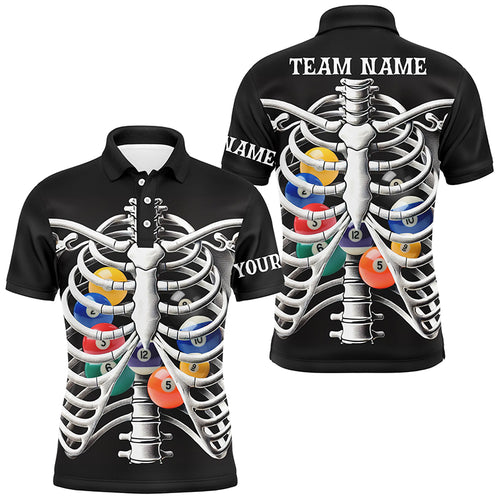 Funny Billiard Balls Inside The Rib Custom White Skeleton Halloween Billiard Shirts For Men TDM2722