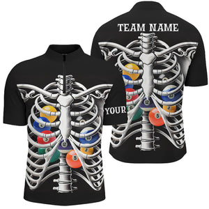 Funny Billiard Balls Inside The Rib Custom White Skeleton Halloween Billiard Shirts For Men TDM2722