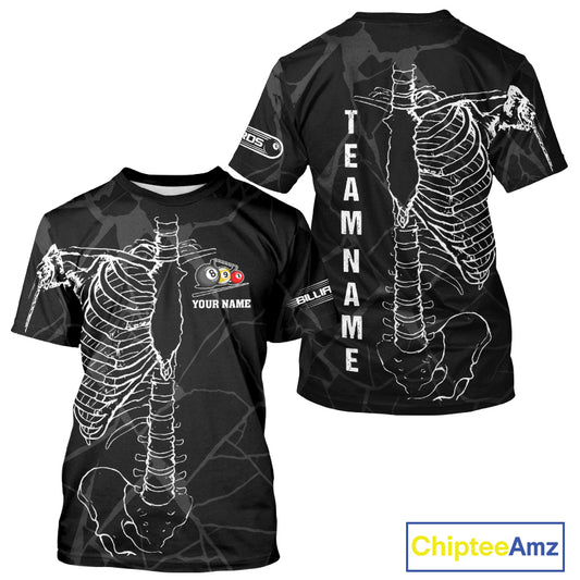 White Skeleton Custom Billiard T-Shirt For Men, Funny Pool Team Shirts, Billiard Gifts TDM2723