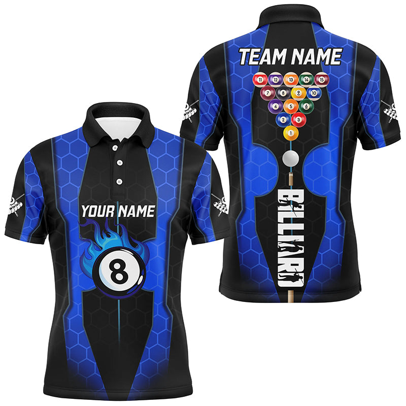 Personalized Blue 3D 8 Ball Pool Custom Billiard Team Shirts, Pool Tournament Jerseys For Men TDM2724