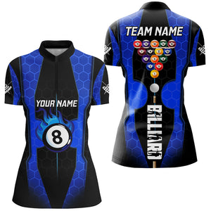 Personalized Blue 3D 8 Ball Pool Custom Billiard Team Shirts, Pool Tournament Jerseys For Women TDM2724