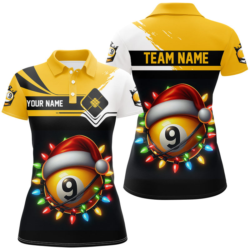 Funny 9 Ball Pool Colorful Christmas Light Custom Women Billiard Shirt 9 Ball Xmas Billiard Jersey TDM2965