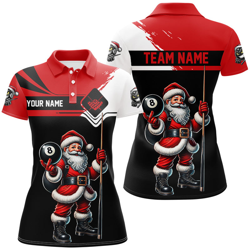 Black And Red Santa Christmas Billiard Shirts For Women Custom Funny Xmas Billiard Jerseys Outfit TDM2966