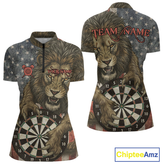 Personalized Vintage American Flag Lion Darts Shirt For Women, Patriotic Dart Team Jerseys TDM5188