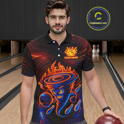 Funny Neon Tornado Flame Bowling Jersey For Men Custom Bowling Shirt Team Polo & Quarter Zip TDM5447