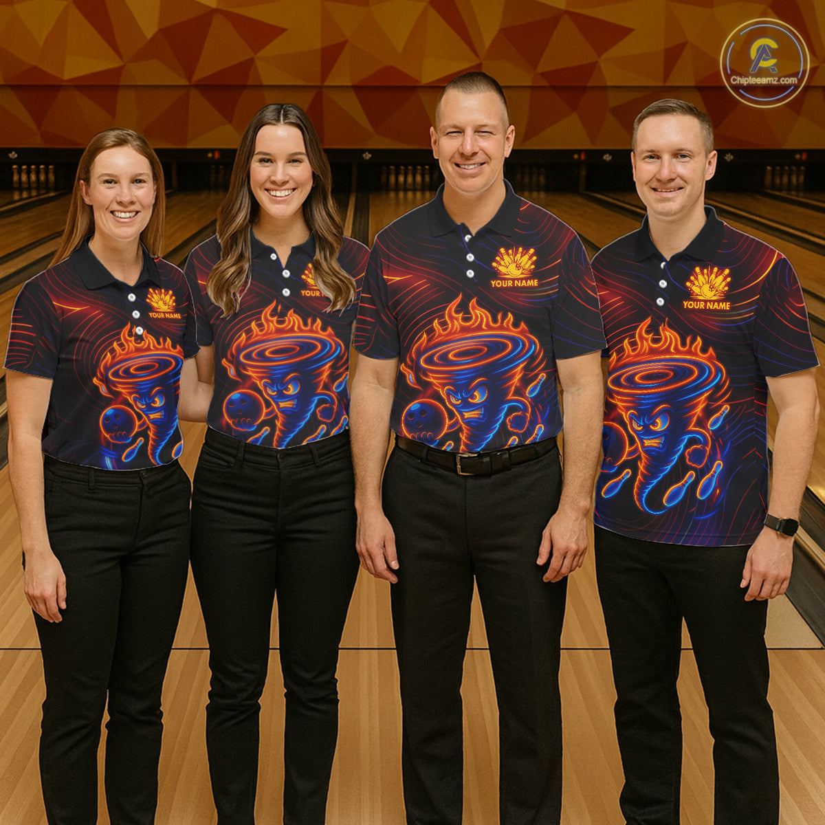 Funny Neon Tornado Flame Bowling Jersey For Men Custom Bowling Shirt Team Polo & Quarter Zip TDM5447