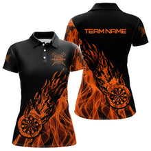 Load image into Gallery viewer, Black And Orange Dartboard Fire Flame Darts Polo, Quarter Zip Custom Dart Shirt For Women Dart Jersey TDM3410