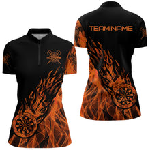 Load image into Gallery viewer, Black And Orange Dartboard Fire Flame Darts Polo, Quarter Zip Custom Dart Shirt For Women Dart Jersey TDM3410